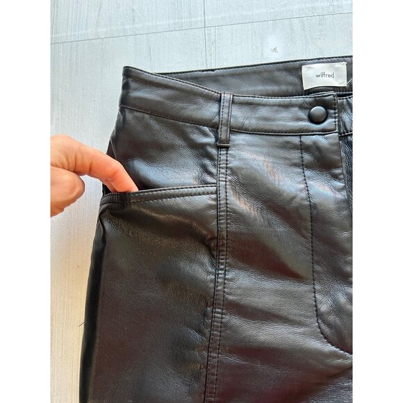 Wilfred Womens Black Faux Leather Pants SZ 10 High-Rise Straight-Leg With Pocket - Picture 8 of 12